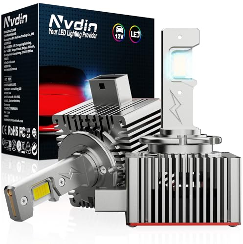 Nvdin d1s led ampoules 30000lm, feux de route et croisement pour projecteurs de phare voiture, remplacement direct des lampes xénon 35w, 6000k blanc intense