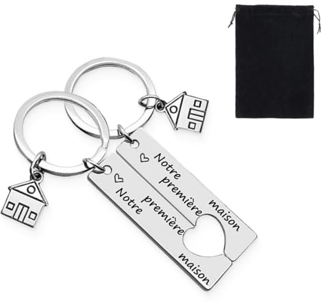 NJCXOLA Porte clés Couple, 2025 Porte clé de Maison, Porte-clés femme, Ensemble de 2Pcs Porte Clef en Acier Inoxydable, pour la Maison, Cadeau Amour de Pendaison de Crémaillère