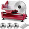 250 Watt Allesschneider Elektrischer Edelstahl - Brotschneidemaschine 3 Klingen - Verstellbare Küchenmaschine 0 bis 15mm - Wurstschneidemaschine, Schinkenschneider für Fleisch, Käse usw, Rot