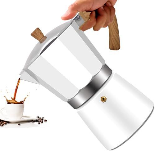 Vaolvpant 6 Cup Aluminum Moka Pot White Classic Stovetop Espresso Coffee Maker 300ml 10oz Coffeemaker Percolator Mocha Express Classic Cafe Maker for Italian and Cuban Café Brewing