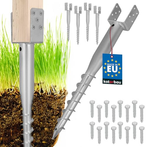 KOTARBAU® 4 soportes para postes en U para atornillar, 90 x 710 mm, acero galvanizado, manguito de impacto para suelo, base de poste, perno en U, anclaje de tierra, ancla, postes de madera, vallas de