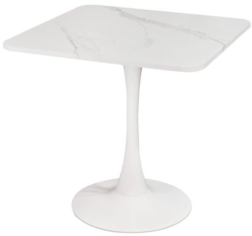 ALPOME 30 Square White Modern Dining Table - Faux Marble Tulip Kitchen Table with Heavy Duty Pedestal Metal Base, Mid-Century Bistro Table for Small Spaces, Apartment, Dining Room, 2-4 People