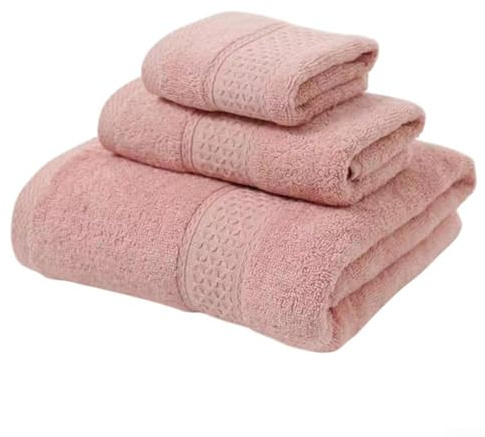 Juego de toallas de algodón cómodas y absorbentes, toallas de baño de 3 piezas para el cuidado diario (rosa)