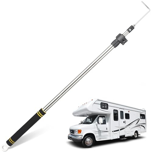 Gzlozak RV Awning Opener Puller Reach Rod, 38 to 64 Awning Pull Rod Tool for RV Canopy Telescopic Stainless Steel Material with Sponge Grips for Tent Shelter Camper Campers RV Awning Parts