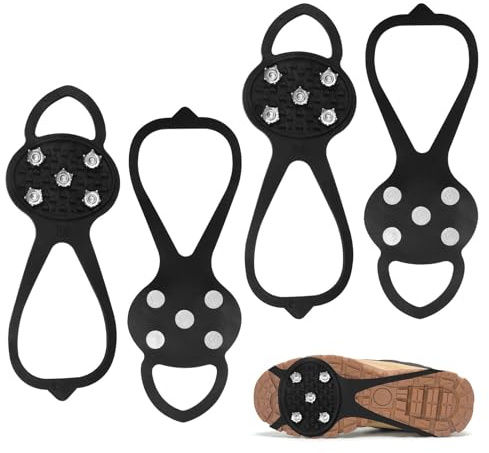 2 Paires Crampon Neige pour Chaussure, Semelles Crampons Anti Verglas avec 5 Dents, Crampons Antidérapants Léger, pour Homme et Femme, Randonnée, Extérieur, Neige et Glace (M)
