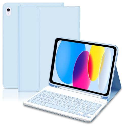 Lielax Keyboard Case for iPad A16 11th Generation 2025 and 10th Generation 2022 (11/10.9 inch), Detachable Bluetooth Keyboard Cover with Pencil Holder for iPad 11/10 Gen, UK Layout-Blue