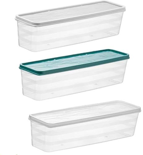 WEIWUXIAN 3 Pcs Airtight Spaghetti Storage Container with Lid, Food Grade Sealing Rectangular Pasta Storage, Durable and Stackable Freezable Crisper Boxes for Spaghetti, Noodles, 31.8x8.8x8.1CM
