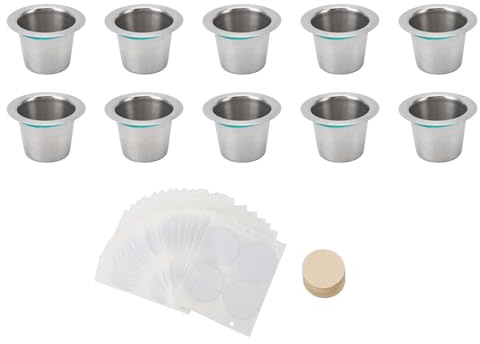 generic 10PCS Stainless Steel Refillable Coffee Capsules with 25 Foil Lids & 100 Filters, Reusable Pods for DIY Coffee, Eco-Friendly & Easy Cleans