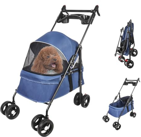 OHMG Kinderwagen für Hunde und Katzen, 2-in-1, Tiere, Reisen, Kinderwagen für Hunde, 25 kg, mit Aufbewahrungstasche, Regenschutz und Getränkehalter, Pet Stroller Buggy