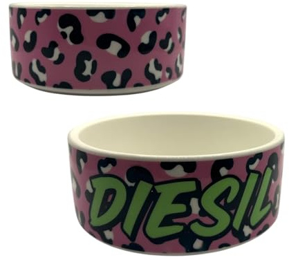 Silly Dog Designs - Personalised Pet Bowl with Custom Name – Ceramic Dog or Cat Food Bowl – Choice of 3 Colours – Custom Pet Feeding Dish for Dogs & Cats (Pink Leopard Print)