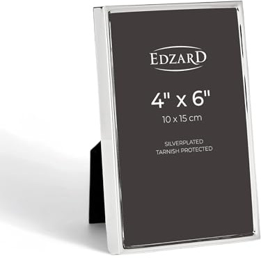 EDZARD Bildram Otto för foto 10 x 15 cm, ädel silverpläterad, missfärgningsskyddad, med sammetsbaksida, inkl. 2 hängare, fotoram för att ställa och hänga upp