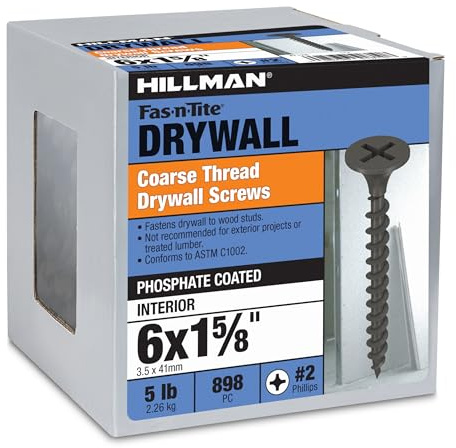 The Hillman Group 47126 6 X 1-5/8-Inch Coarse Thread Phillips Drive Drywall Screw, 5-Pound,Black Phosphate