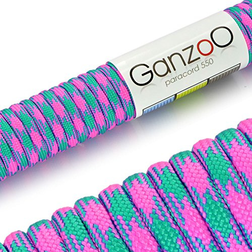 Ganzoo Paracord 550 Seil Typ 3 4mm, 15 m Outdoor-Schnur Magenta Türkis, Kernmantel Nylon & Polyester mit 7 Innensträngen, Allzweckseil für Schlüsselanhänger, Armband, Messergriff, Camping