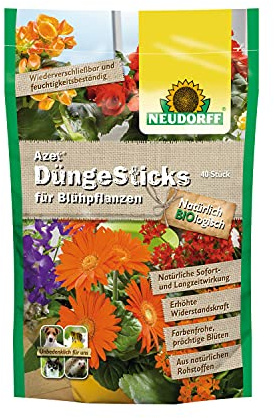 Azet DüngeSticks für Blühpflanzen Blumen Stauden natürliche Rohstoffe 40 Sticks im Standbodenbeutel