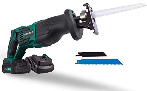 VONROC Sierra de sable VPower 20V – Incl. batería 2.0Ah, cargador rápido, hojas de sierra y bolsa de almacenamiento