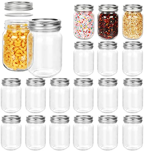 12 oz Glass Mason Jar, 20 Pack 360ml Canning Jars with Regular Mouth Lids, Glass Jars Storage Containers for Overnight Oats, Jam, Jelly, Honey, Beans, Spice, Wedding Party Favors, Shower Favors