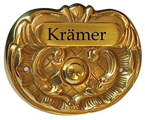 Barock-Klingelschild -Klingel-Türklingel-Türschild-Schild-95 x 80 mm-Messing poliert-Messing brüniert-Ohne, oder mit Gravur-Made in Germany (359 Mess. poliert mit 1 Zeile Gravur)