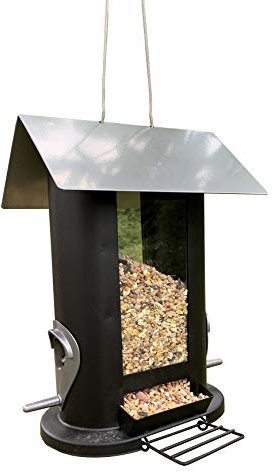Oval Shaped Metal Hanging Wild Bird Seed Feeder with 4 Feeding Ports