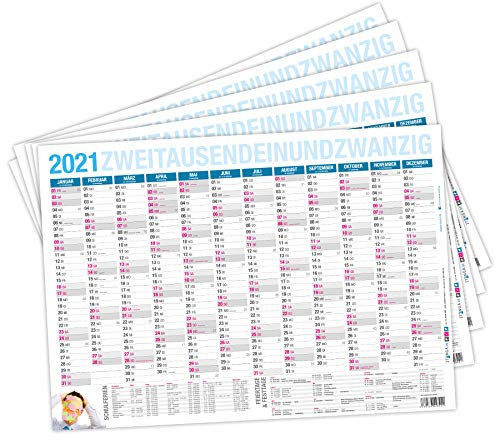 itenga SET 5x Jahresplaner 2021 Tafelkalender Wandkalender DIN A4 stabile Ausführung