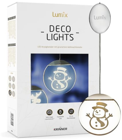 Lumix® LED Deco Light Schneemann inkl. Batterien Acrylglas Leuchttaler Warmweiß Weihnachtsdekoration Christbaum Fenster 10cm 76105, 10 x10 cm