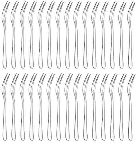 Obstgabeln aus Edelstahl, DBAILY 30pcs Kuchengabel Vorspeisen Gabel Spiegel Polieren Zwei Zinken Küchengeschirr für Zuhause Restaurant Buffet Geburtstagsfeier (13cm)