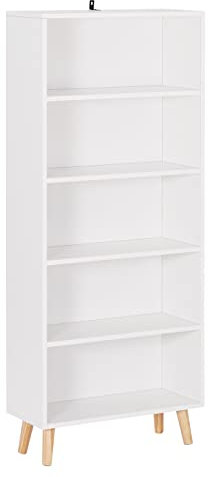 WOLTU Bücherregal mit 5 Fächern, Bücherschrank, Standregal Weiß, Aufbewahrungsregal für Wohnzimmer, Schlafzimmer, Küche, Aktenregal für Büro, 60 x 144 x 24 cm, SK022ws