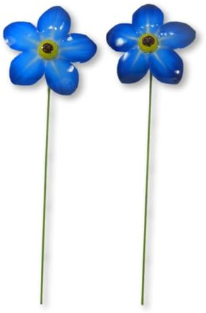 Pair of Handcrafted Forget Me Not Metal Garden Ornaments - 48cm Tall Unique Garden Stakes for Pots & Borders - Durable, Handcrafted Outdoor Decorations - Vibrant Blue Flowers for Garden - two flowers