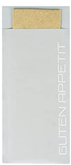 Mank Bestecktasche, Bestecktaschen 20x8,5 cm mit 2-lagiger Tissue Serviette, Besteckhülle, Besteckbeutel, Guten Appetit (Perlgrau, 100)