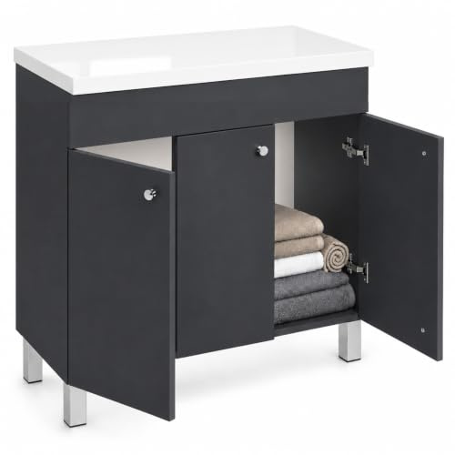 paplinskimoebel Badezimmerschrank mit Aufsatz IGA TOP für Badezimmer | Waschbeckenunterschrank Stehend | Badschrank 80 cm Breit | Graphit Badezimmerschrank mit 3 Türen | Schrank für Waschtischaufsatz