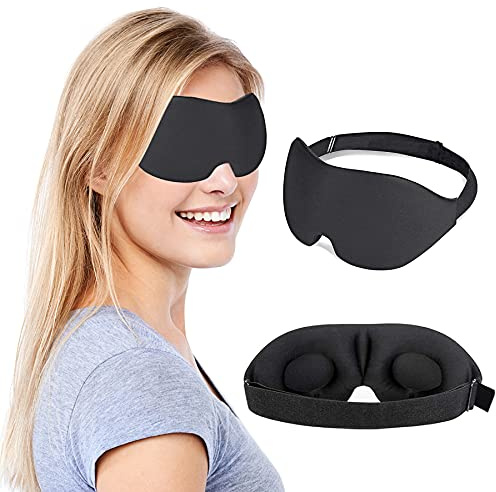 BERYCH 3D-Schlafbrille, 100% Blackout-Schlafbrille mit verstellbaren Schultergurten, Memory Rebound-Baumwolle, bequem und atmungsaktiv, geeignet für Reisen und Nickerchen (schwarz)