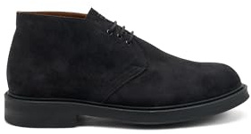 Frau, Stivaletto Uomo in Morbida Pelle Scamosciata Blu con Laccio Tondo Cerato, Altezza 9 cm alla Caviglia, Suola Nera in Gomma Flessibile con Grip Antiscivolo, 44, Made in Italy