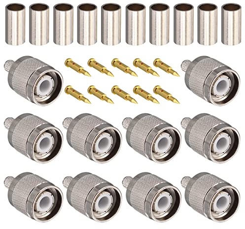 YILIANDUO 10 Pezzi Connettore maschio TNC a crimpare 50 Ohm | per cavi coassiali RG58 RG142 LMR195 KSR195 3D-FB con trasmissione a bassa perdita