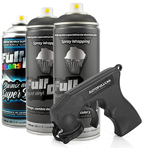AutoFullCar Lot de 3 sprays Full Dip FULLDIP Peinture Aerosol, 2 sprays couleur au choix + 1 spray vernis brillant de finition résistante (Noir métallisé)