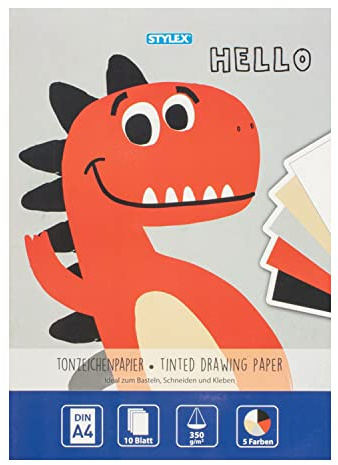 Stylex 46490 - Tonzeichenpapier, DIN A4, 350 g/m², Block mit 10 Blatt Ton-Papier sortiert in 5 verschiedenen Farben, zum Basteln, Schneiden und Kleben