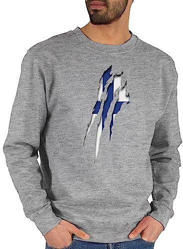 Sweater Pullover Sweatshirt Herren Damen - Fußball EM WM - Finnland - Krallenspuren - XL - Grau meliert - europameisterschaft pulli fussball fu ball em- fanartikel em24 fussball-wm fußballer