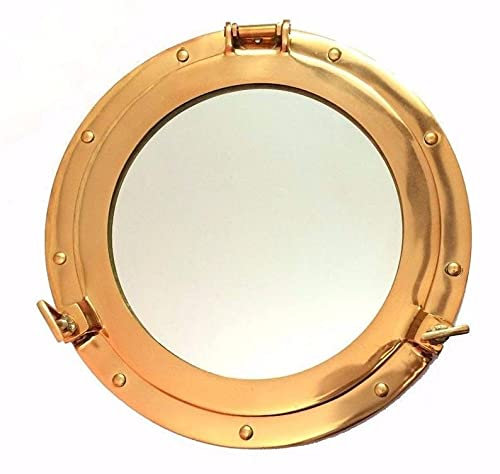 Ojo de buey náutico marino para colgar en la pared, ojo de buey dorado redondo ventana de buey vidrio latón ventana espejo decoración de pared ojos de buey
