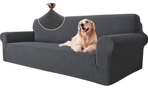 Ystyle Sofa überzug 4 Sitzer Mit Armlehne, Stretch Sofabezug rutschfest, Modern Sofa Cover Für Hunde Haustiere, Atmungsaktiv Couch überzug Mit Elastic Bottom, Grau