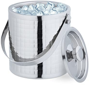 Relaxdays Seau à Glace, Acier Inoxydable, Double paroi, avec Couvercle et poignée, 1,5 L, Contenant glaçons, Argent