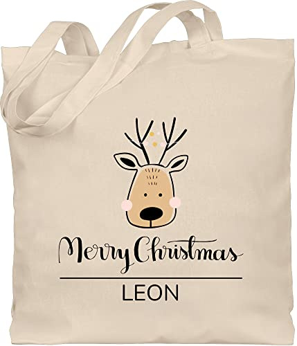 Geschenk mit Namen personalisiert by Shirtracer - Baumwolltasche - Weihnachten Kinder Geschenke - Scandi Weihnachtstiere Merry Christmas schwarz