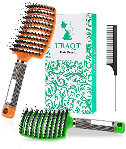 URAQT Hårborste, Naturlig Vildsvinsborst Paddelhårborste Presentlåda Kostym För Kvinnor Och Män, Skonsam Massage Hårkam, Professionell Hårborste För Långt Tjockt Lockigt Hår, Minskar Håravbrott Och Friss (K)