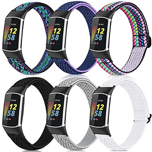 Yibcaiic Stretchy Bands Compatible with Fitbit Charge 5 Bands Women Men, Adjustable Elastic Straps Wristbands Accessories Replacement for Fitbit Charge 5