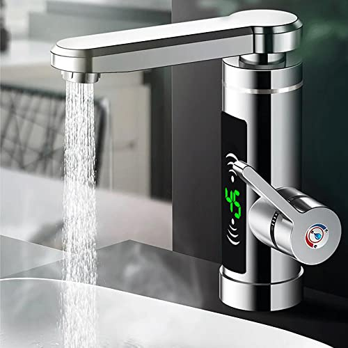 SABUIDDS Robinet électrique avec chauffe-eau instantané 3,3 KW, rotatif à 360 °, avec chauffe-eau instantané, robinet de chauffage rapide, pour jardin, cuisine, salle de bain Argent