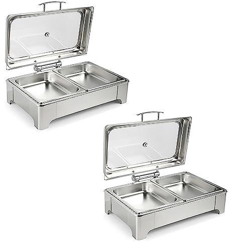 Chafing Dish Buffet Set, Scaldavivande Chafing Dish, Set Scaldavivande Elettrico Professionale in Acciaio Inox Buffet con Termoregolatore e Coperchio Visivo, per Banchi Festa in Cucina ( Color : 2 gri