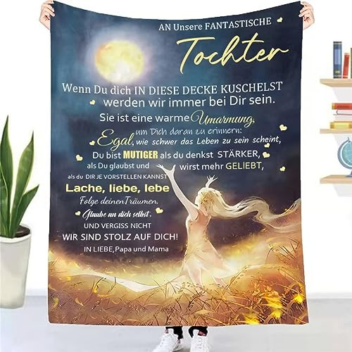 Kuscheldecke Flauschige an unsere Tochter von Eltern, Personalisierte Geschenke Decke Deutsche Mama und Papa für Tochter Briefdecke Positiv Ermutigen Fleecedecke Wohndecke Sofadecke (150×200cm)