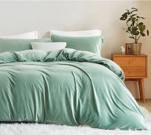 Sedefen Flanelle Housse de Couette 140x200cm + 1 Taies d'oreiller 65x65cm Vert Clair Parure de lit 1 Personnes Peluche Hiver Chaude Duveteuse Ado Linge de lit Avez Fermeture Éclair