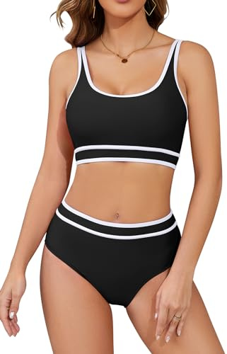 SHEKINI Speed Bikini Set da donna in due pezzi, costume da bagno sportivo da donna, bikini da nuoto, sport, 2 pezzi, bustier per piscina, Nero , L
