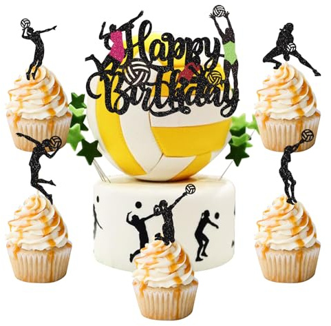 palasasa 26 Stück Volleyball Tortendeko Volleyball Spiel Spieler Cupcake Toppers Sport Theme Kuchen Topper für Sports Thema Baby Shower Kinder Jungen Mädchen Geburtstag Party