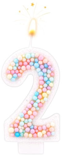 Geburtstagskerzen, Macaron 0-9 Anzahl Kuchenkerzen Glitter Kuchen Topper Dekorationen Zahlenkerze für Hochzeitstag Geburtstag Party (2)