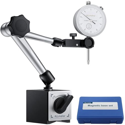 ALLmeter Reloj Comparador 0-20mm con Base Magnética 80kg 0.01mm Indicador de Dial con Soporte de Brazo Ajustable para Maquinaria Industria