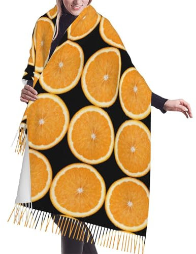 ESASAM Modischer Kaschmirschal mit Fransen, Orange Slice Print – weich und warm für jeden Anlass, Schwarz , Einheitsgröße